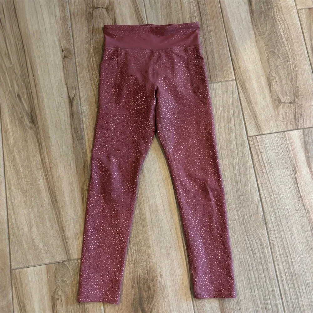 Old Navy Active PowerSoft Leggings Womens Size L Burgundy Metallic Dot